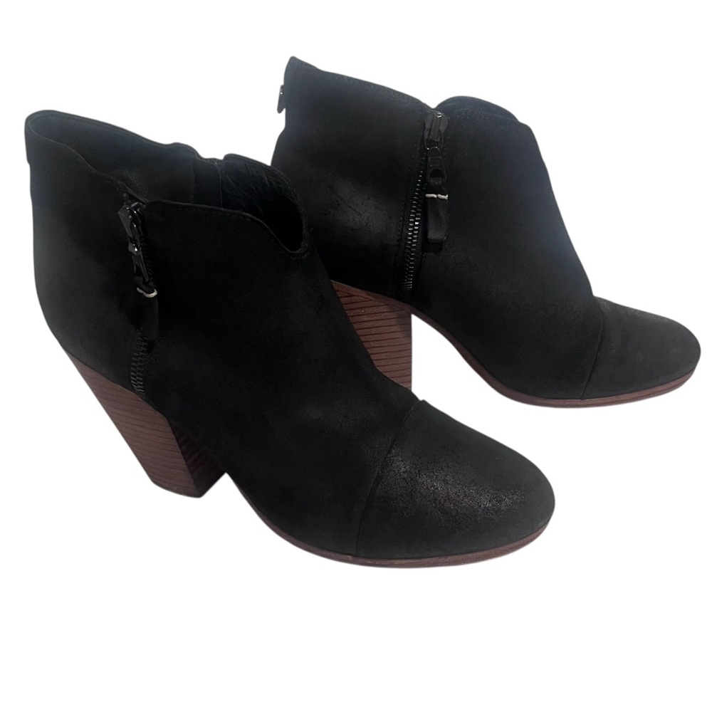 RAG & BONE Margot Waxed Suede Zip Booties – Black Ankle Boots Block Heel - Picture 11 of 11